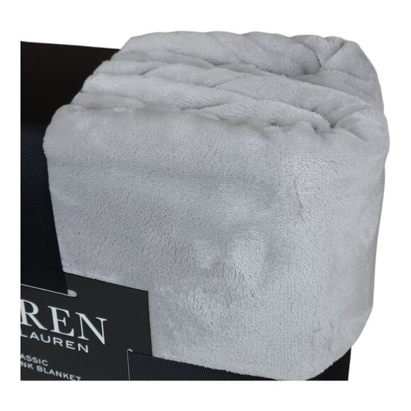 Lauren Ralph Lauren Classic Micromink Blanket Queen 90x90" Luxuriously Soft Gray - Picture 4 of 10